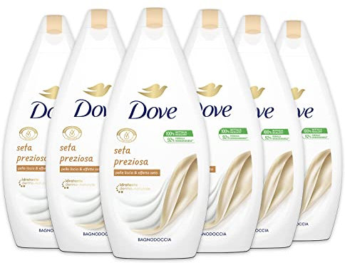 Dove, Bagnodoccia Seta Preziosa, con Idratante Dermo-Naturale, Pelle Liscia Effetto Seta Dopo Ogni Doccia, Dermatologicamente Testato, 92% Biodegradabile, 6 Pezzi da 450 ml
