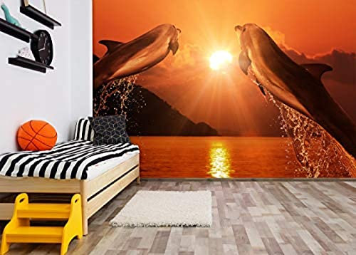 Delfín Al Atardecer Modelo 3D Tv Pared Pintado Papel Tapiz De 3D Decoración Dormitorio Fotomural Sala Mural-430cm×300cm