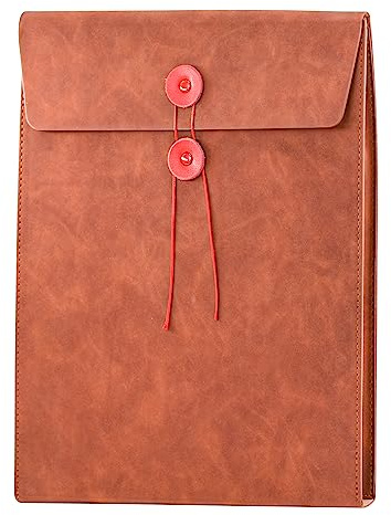 VANRA Dossier vertical en cuir synthétique extensible pour documents A4 avec cordon de serrage (marron)