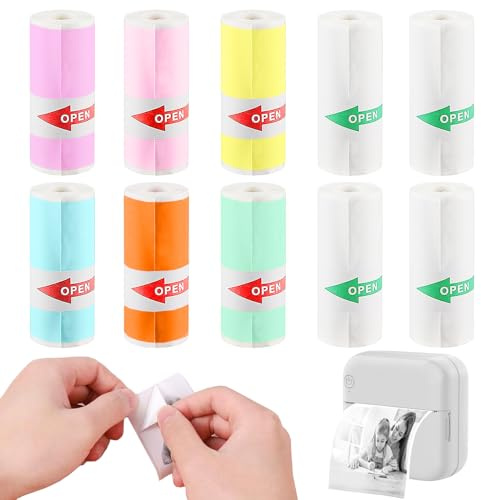 Volhuluk 10 Rollen Thermopapier Selbstklebend, Thermal Pinter Papier(57 x 25 mm), Mini Drucker Sticker, Thermopapier für Kinder Sofortbildkameras und Selbstklebender Bedruckbarer Aufkleber (7 Farben)