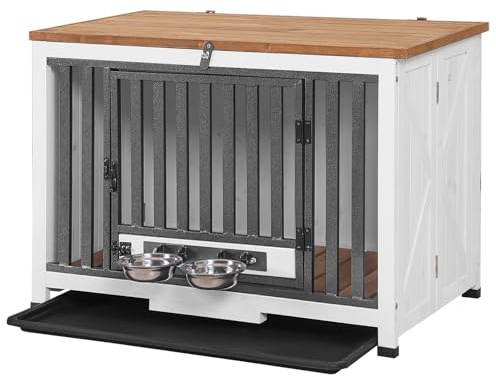 Aivituvin Dog Crate Furniture for Small Dogs Portable Heavy Duty Dog Kennel End Table, Dog House with Solid Wood Opening Roof (White, Large)