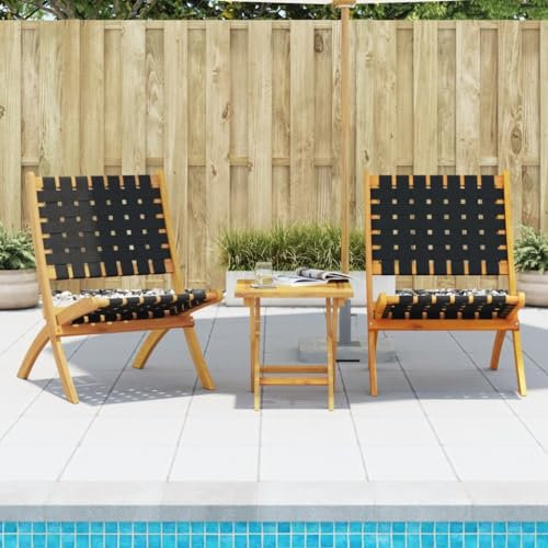 ZEYUAN Gartenstühle 2 STK. Klappbar mit Tisch Schwarz Massivholz, Gartenmöbel, Balkonstühle, Hochlehner, Balkonmöbel, Bistrostuhl, Garten Stühle, Sit Möbel, Armlehnenstuhl - 3214219