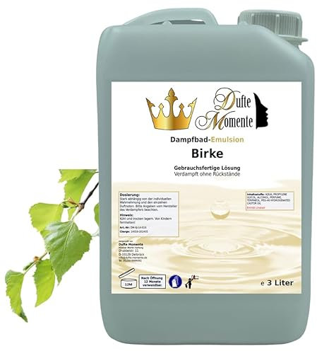 Dufte Momente Dampfbad-Emulsion 3 Liter Birke | gebrauchsfertig | Hochwertige Formel | Für gewerbliche Dampfbäder, Thermen & Spas