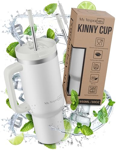My Vesperbox Kinny Cup – termomugg – vattenflaska med sugrör 500, 950, 1 200 ml – kaffemugg att ta med – termosflaska rostfritt stål BPA-fri och melaminfri