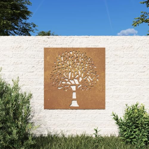Haus & Garten, Wanddekoration, 55 x 55 cm, Cortenstahl, Baum-Design