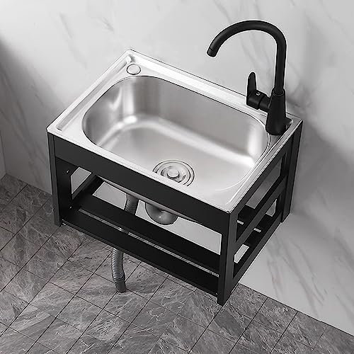 GODFSAHG Lavello da Cucina Lavello Multiuso, Vasca Singola, lavello a Parete in Acciaio Inossidabile con Rubinetto a Collo di Cigno, con silenziatore, per Bagno, Camera da Letto, Giardino,