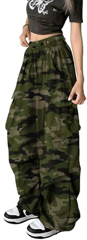 DINGJIUYAN Pantalones de paracaídas cargo tipo harén para mujer, estilo gótico, Y2k, talla grande, cintura elástica, Harajuku Punk Jogger, M