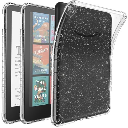 Fintie Durchsichtig Hülle für 7 Kindle Paperwhite(12. Generation) und Kindle Colorsoft/Paperwhite Signature Edition 2025/2024, Stoßfest Anti-Scratch Transparent Weiche TPU Case, Glitzer