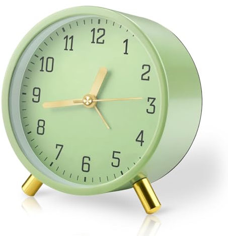 GlasFlength Wecker Analog Ohne Ticken, Wecker Kinder mit Nachtlicht Quarzwecker Runder Metall Alarm Clock Batteriebetrieben Wecker Ohne Ticken für Büro Schlafzimmer Ältere Erwachsene Kinder (Grün)