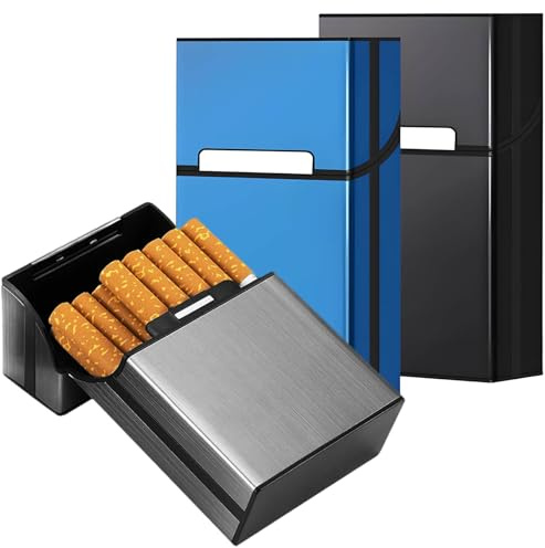 DxxD Boîte à Cigarettes Homme Aimanté, 3 Pcs Étui à Cigarettes en Métal, Porte Cigarettes Femme en Aluminium Etui Paquet Fermeture, Paquet de Cigarettes Contenir 20 Cigarettes (Noir, Gris, Bleu)