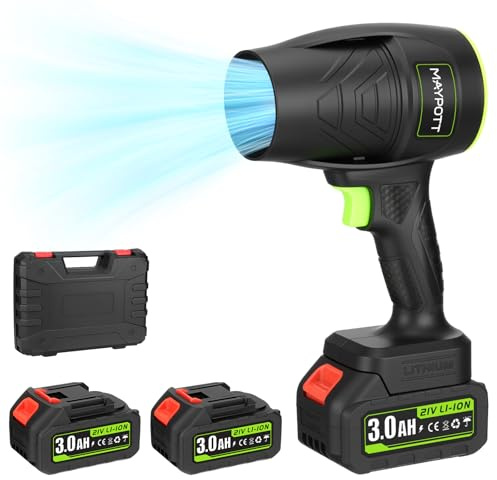 Blumway Soffiatore per foglie senza fili con batteria, soffiatore per la cura del prato, soffiatore manuale, 21 V x 2 batterie soffiatore elettrico per cortile/prato, spolverare, bolle di foglie