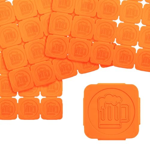 1000 jetons événementiels séparables avec chope de bière en relief CombiCraft en orange fluo lumière noire en plastique, destiné comme jetons de festival, jetons de consigne ou comme jetons de buvette