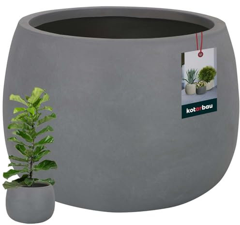 KOTARBAU® Växtkruka, blomkruka, mörkgrå, fiberclay ecolit, höjd 23 cm ⌀ 33 cm blomkruka för utomhus- och inomhusbruk, hög planteringskruka, utomhus och inomhus, för vardagsrum, trädgård, terrass,