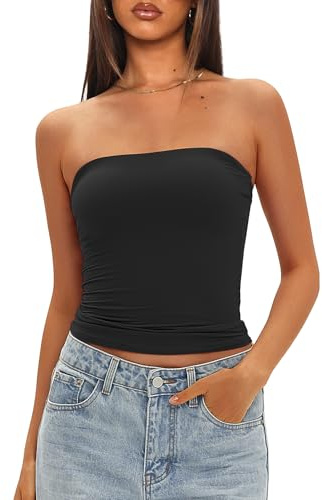 Darong Womens Tube Tops Strapless Crop Tops Double Lined Basic Going Out Tank Top Bulit in Bra 9205 Black M