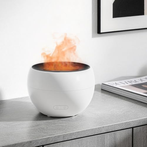 SALKING Aroma Diffuser mit Flammeneffekt 150ML Aromatherapie | Diffusor für ätherische Öle, Duftöldiffusoren LED Warmlicht Duftdiffusor für Baby, Zuhause Büro oder Yoga(Weiß)