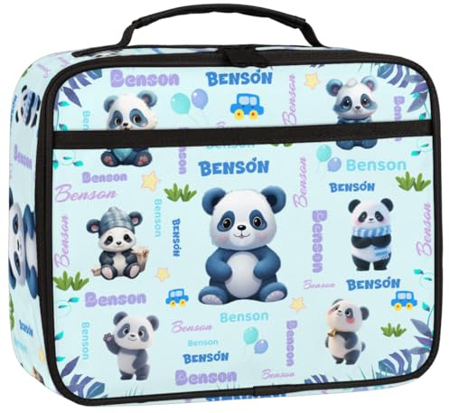RIRIXING Personalised Lunch Box for Kids - Insulated School Lunch Bag with Name Customisation, Kids Snack Boxes with Handles, Animal Panda