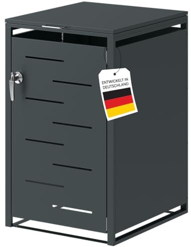 STEELSØN Diorus Mülltonnenbox 1 Tonne bis 240L, Anthrazit, abschließbar | Mülltonnenverkleidung aus Stahl, Müllbox, Müllcontainer, wetterfest, Gerätebox, Tonnenhaus, Mülltonnenhaus, Sichtschutz