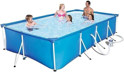 Frame Pool,metal Frame Rectangular Pool With Filter Pump, Children’s Paddling Pool Framed Pool Foldable Tarpaulin, Blue, 259 * 170 * 61cm