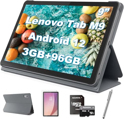 Lenovo Tab M9 Android 12 Tablet, 9 pollici HD IPS Display, 3GB RAM, 96GB (32GB Storage+64GB MSD Card), Octa-core MTK Helio G80, Wi-Fi, Bluetooth, 720p HD Camera, Dolby Atmos, w/Folio Custodia+Film+