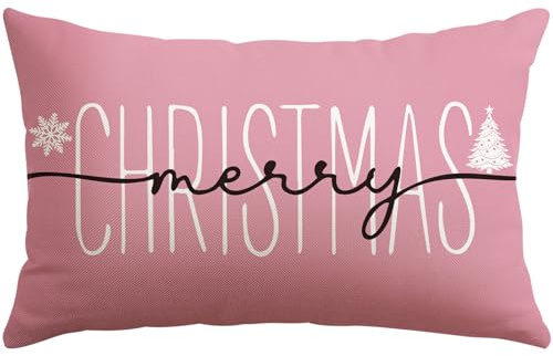 JOTOM 1 Stück Weihnachten Kissenbezug, Merry Christmas Zierkissenbezug Dekorative Winter Kissenbezüge Dekokissen Moderne Kissenhüllen für Couch Sofa Wohnzimmer Garten (40x60cm, Rosa)
