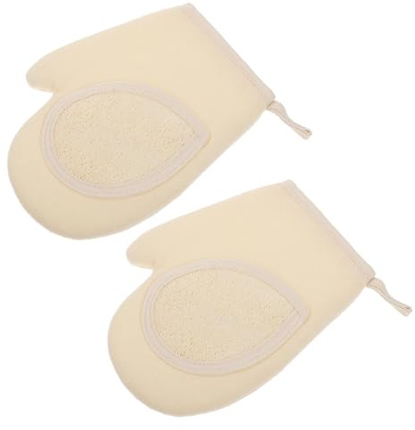EPIGEIST Exfoliating Loofah Bath Gloves 2pcs Double-sided Scrub Washcloths Natural Household Bathing Tools for Adults Body Shower Cleaning and Skin Exfoliation