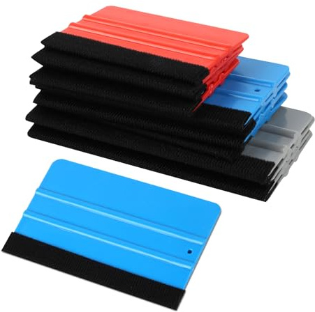 Espatula Vinilo para Láminas, 12 Rasquetas con Borde de Fieltro para Tintado de Lunas de Coche, Espátula para Vinilo Revestimiento y Adhesivos, 10 13 15cm, Rojo Azul Gris