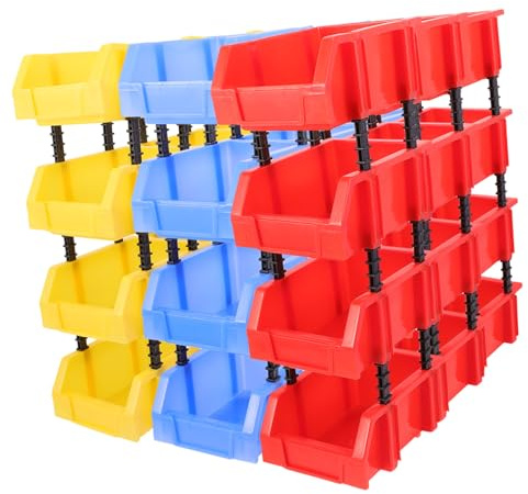 DOITOOL Lot De 12 Bacs De Rangement De Garage Empilables, Bacs à Compartiments Colorés, Organisateur Multifonction Pour Atelier Et Garage, Système De Rangement Pratique, Usage Quotidien