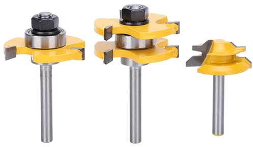 TIKATARER 3-teiliges 45°-Fräser-Bit-Set, 1/2 1/4 Schaft, Nut und Feder, 3-Zahn-Fräswerkzeug, Ideal für Holzbearbeitung, T-förmiges Schneiden