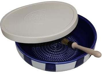Beamel Home Plato Rallador Cerámica Hecho A Mano Diseño Decorativo Utensilio Cocina Arte Funcional Vajilla Artesanal (Costa Azul, M. Tapa Beich)