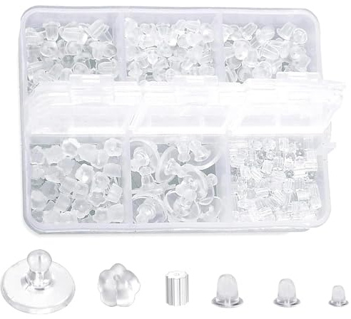 VOOSFSIE 600 Piezas Tuercas de Pendientes 6 tamaños Transparente Silicona Cierres Pendientes Tapón Posterior de Pendiente de para Hacer Manualidades Fabricación