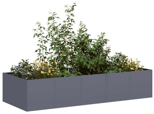 ACAGALA Fioriera in metallo 200x80x40 cm, aiuola da giardino rettangolare con design a fondo aperto, vaso da fiori in acciaio, vaso per piante, vaso per fiori, vaso da fiori, antracite