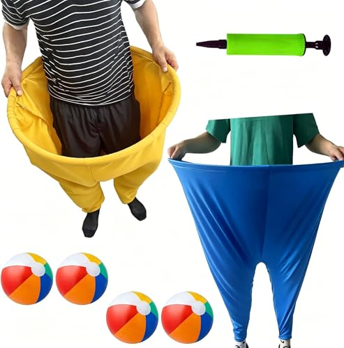 2 st Grandma Pants Terrace Game, utomhusspel för vuxna kastdäck utomhus, med 4 × hoppboller och 1 × ballongpump, jumbobyxor, trädgårdsspel för utomhusspel, gruppbildning (gul+blå)