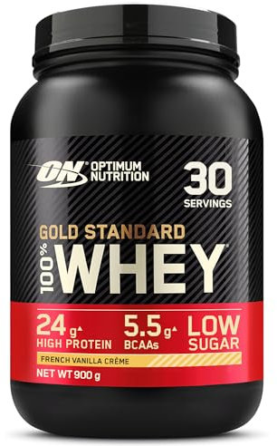 Optimum Nutrition Gold Standard Whey Protein Powder Muscle Building Supplements With Glutamine and Amino Acids, French Vanilla Creme, 30 Servings, 900 g, Packaging May Vary, 891 - 908 g