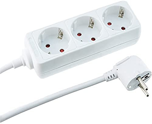 Kopp Steckdosenleiste 3-Fach mit 45° gedrehten Steckdosentöpfen, mit erhöhtem Berührungsschutz, mit 1,4m Zuleitung H05VV-F3G1,5mm², 16A, 250V, Farbe arktis-weiß, 128613003