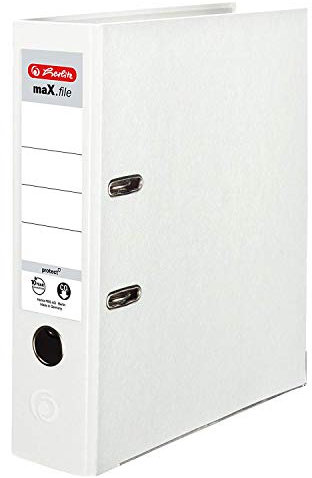 Herlitz 9942681 Ordner maX.file protect A4 8cm weiß, PP-Kunststoffbezug/Papier hellgr.besch. 5er Packung