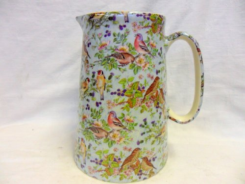 4 Pint Extra Large Jug in British Birds Blue design by Heron Cross Pottery.