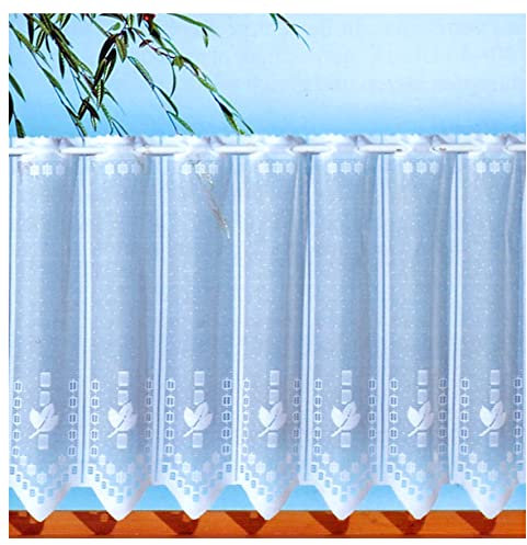 Gardine Scheibengardine weiß aus feinem Jacquard mit handgebogter Spitze Floral HxB 30x150cm teilbar für Flügelfenster oder Sprossenfenster mit Stangendurchzug…auspacken, aufhängen, fertig! Typ243