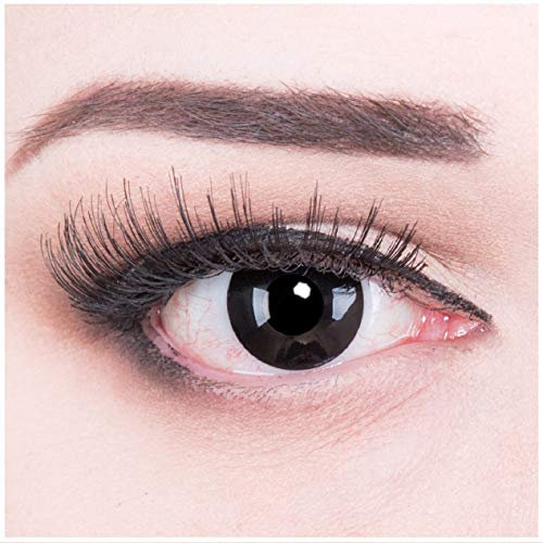 Funnylens 1 Paar farbige schwarze Crazy Fun Black Out Hexe Vampir Jahres Kontaktlinsen. perfekt zu Halloween, Karneval, Fasching oder Fasnacht mit gratis Kontaktlinsenbehälter ohne Stärke!
