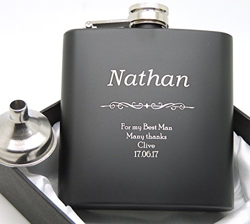 Engraved Hip Flask Gift Set, 6oz, Black/Silver, Personalized Design Options, Funnel Included (Classic, 6oz Black)