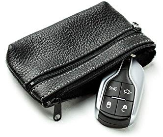 DELMON VARONE - Personalisierbares Schlüsseletui Leder Soft Grain schwarz, Schlüsseltasche mit Reißverschluss und Schlüsselring, Damen und Herren Schlüssel Etui für Autoschlüssel und Haustürschlüssel