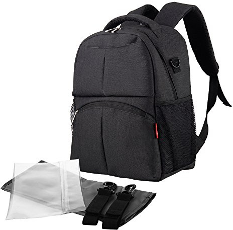 Chilsuessy Wickeltasche Windel Rucksack Baby Windel Tasche Wickelkommode Wickelrucksack Baby Wickelrucksäcke mit Wickelauflage und Kinderwagen Haken Babytasche, Schwarz