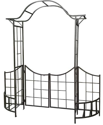 leisurelife Arche de jardin décorative en acier avec portail, clôture et supports de pot de fleurs pour plantes grimpantes, hauteur de 2,3 m, bronze brunâtre
