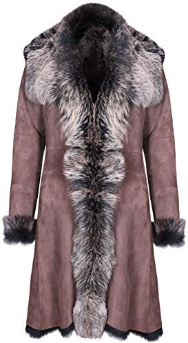 Infnity Leather Damen Braun Damen Echt Toscana Schaffell Leder Wildleder Jacke Trenchcoat L