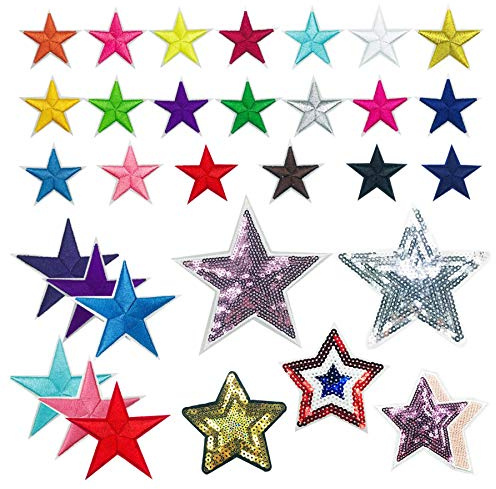 Woohome Bügelflicken Set, 31 PCS Stern Patches Aufkleber für T-Shirt Jeans Aufnäher Aufbügler Stickerei Bügelbilder Flicken Patches Applikation