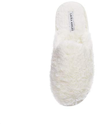 Laura Ashley Damen Plüsch-Hausschuhe mit Memory-Schaum., Weiß (gebrochenes weiß), Medium