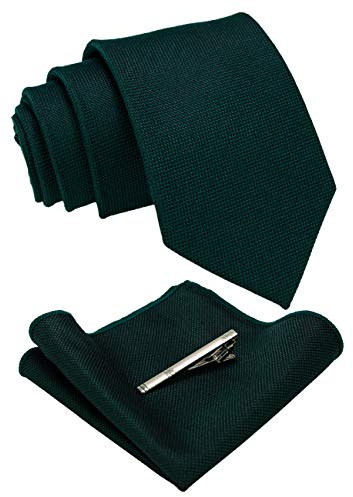 JEMYGINS Corbata Clásica Algodón Cuadros Multicolor Incluye Pañuelo De Bolsillo Clip Para Corbata Set Verde oscuro