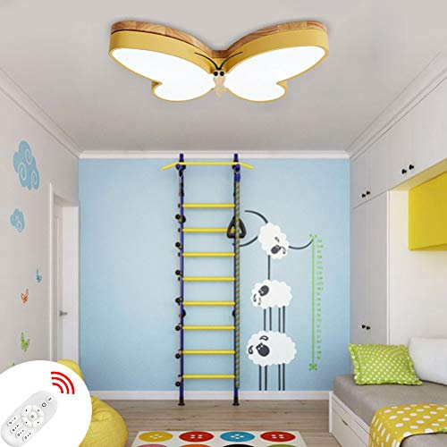 LED Kinder Deckenleuchte Holz Stufenloses Dimmbar Kinderzimmerlampe 32W im Modern Wohnzimmer Deckenlampe Schmetterling Leuchte Schlafzimmerlampe mit Fernbedienung Decken Licht Flur Lampen,Beige,65cm