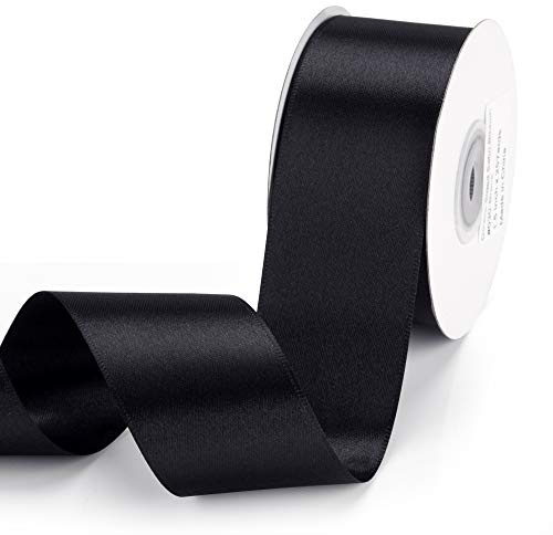 IHKFILAN Satinband, in Schwarz (38 mm x 22.86 m), matt glänzendes Geschenkband, edles Schleifenband zum Dekorieren & Basteln, zum Einpacken besonderer Geschenke, für Hochzeiten, Taufen, uvm