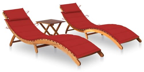 vidaXL 2X Akazienholz Massiv Sonnenliege mit Tisch Auflagen Klappbar Gartenliege Holzliege Liege Relaxliege Liegestuhl Gartenmöbel Strandliege