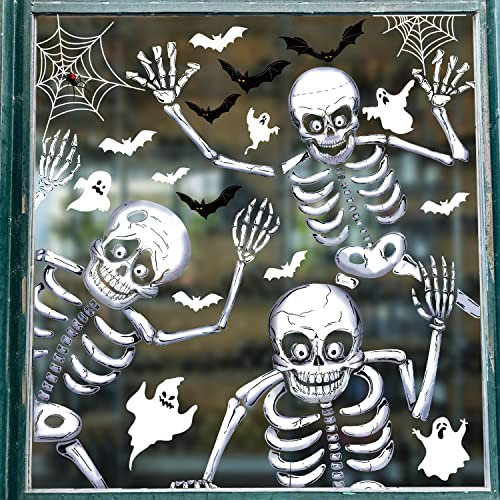 Svanco Halloween Autocollant Stickers 10 Feuilles Crâne D'autocollants de Fenêtres Décoration Fête d'halloween Spooky Chauve-Souris Araignée DIY Double Face Porte Statique DéCalcomanie